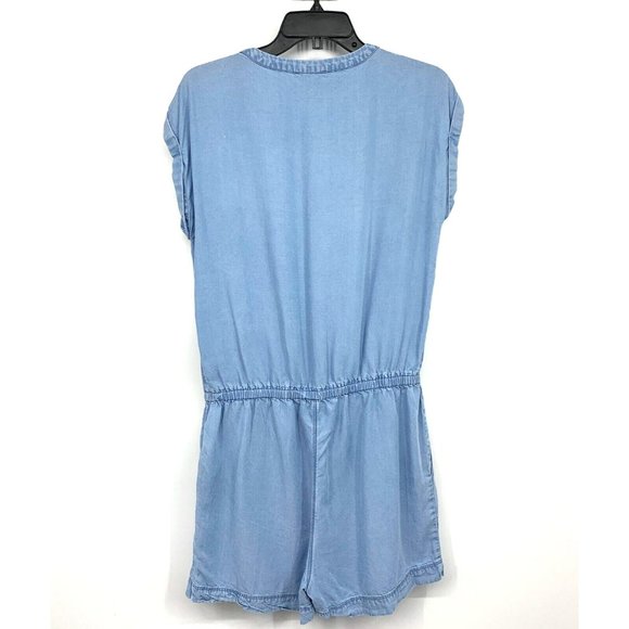 Daily Ritual Romper Blue Lyocell Chambray Button Down Pockets - Picture 7 of 10